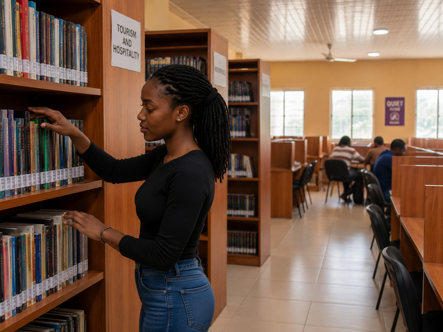 Student using a laptop in the library